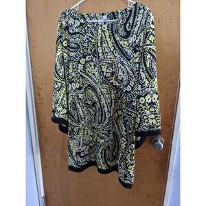 Emma Michelle Black Yellow Long Bell Sleeve Midi Dress Hippie Pretty Size XL